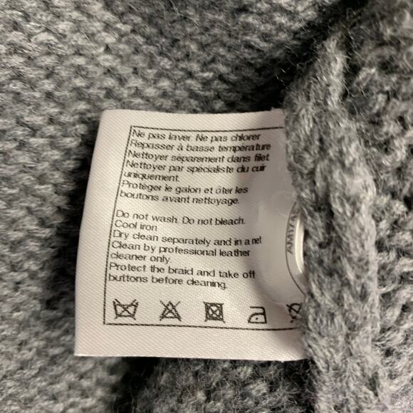 Size 12 Grey Multi Color Wool Cable Knit Bobble Leather Trim Jacket - Picture 11 of 11